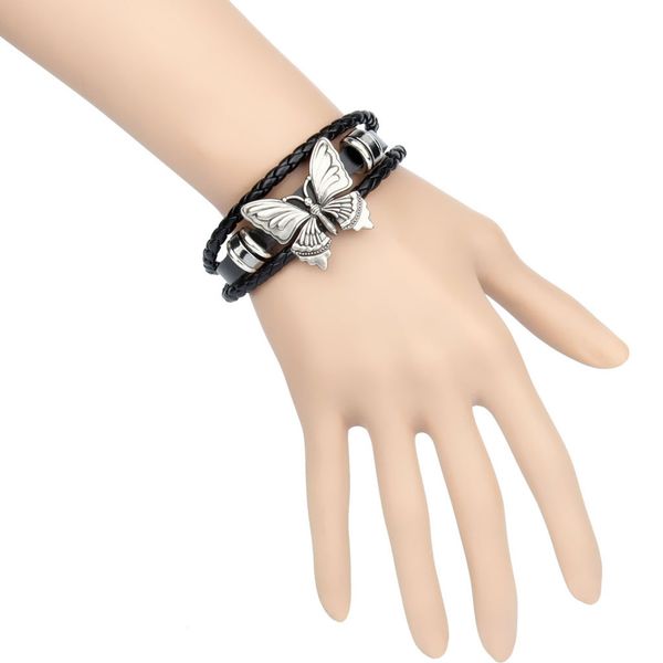 

gothic punk men women braided pu leather wristband cuff bracelet bangle, Golden;silver