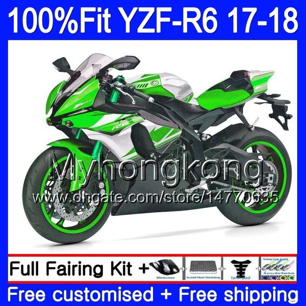 Kit de injeção verde branco novo Para YAMAHA YZF600 YZF R6 YZF-600 YZF-R6 17 18 248HM.22 YZF R 6 YZF-600 YZFR6 2017 2018 Corpo de Carenagem + 7 Presentes