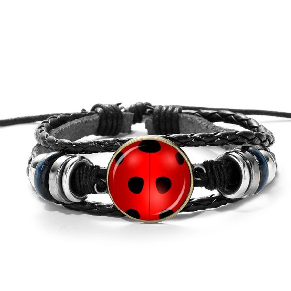 Cartoon Ladybug Bracelet Ladybug Chat Noir Glass Cabochon Bracelet Wrap Multilayer Bracelets Fashion Jewelry Drop Shipping Charm Bracelet Charms For