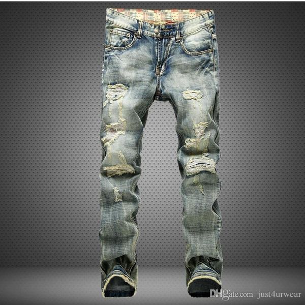

mens fashion straight jeans ripped slim blue biker jeans men fit streetwear zipper long trousers pants males jeans clothes
