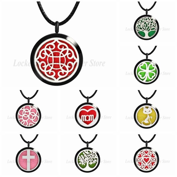 

flower cross cat mom 30mm paint 316l stainless steel diffuser necklace pendant perfume locket women 10 pads gifts, Silver