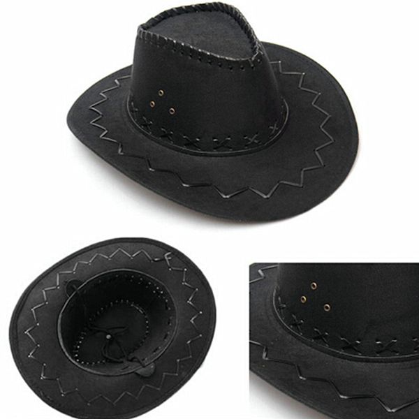 

new 1piece mens fashion cowboy hat suede look wild west fancy dress black ladies hats summer sun hat wholesale