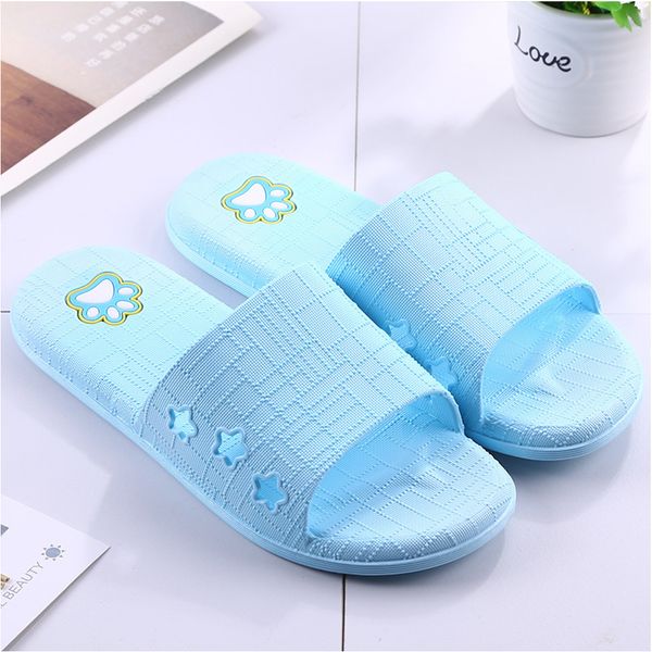 

summer non-slip bathroom slippers female indoor home soft bottom slippers, Blue;gray
