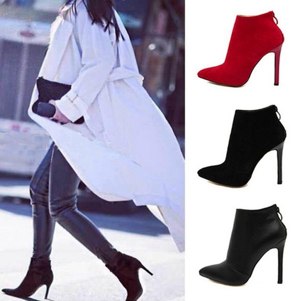 

women's shoes concise mill finish back zipper sharp high with short boots ankle boots goddess all-match paragraph jjm, Black