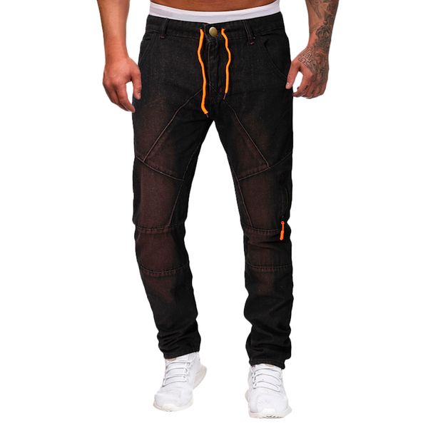 

men jeans pants fashion men's casual jeans hombre destroyed denim knee length hole ripped pants jean homme stretch #y2, Blue