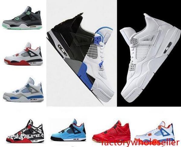 

new 4 4s men women basketball shoes pure money royalty white cement bred blue fire red black bred pale citron sneakers