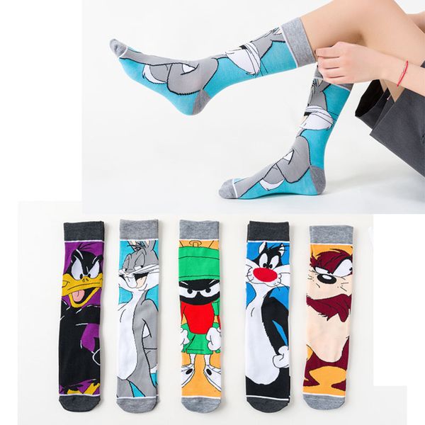 

2020 funny cartoon anime print socks duck fashion personalized novelty men women comfort breathable blue gray cotton sock, Black