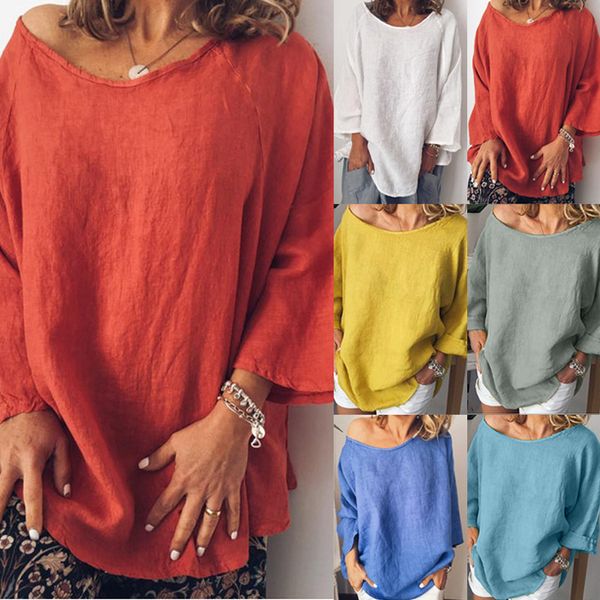 

women's cotton and linen solid color loose t-shirt women's casual t-shirts short sleeved t-shirt, White