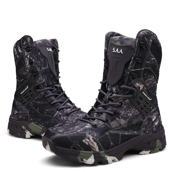 

men boots autumn military tactical combat ankle boot camouflage winter army work shoes male outdoor hiking shoes hunting boots, Black