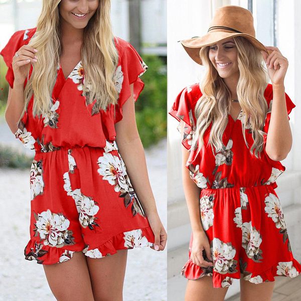 

fashion playsuit women macacao feminino one piece jumpsuit bodysuit rompers womens summer club print ruffles plus size, Black;white