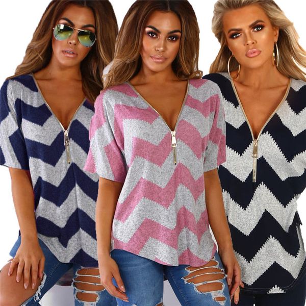 

2018 summer women casual short sleeve short sleeve t shirt v-neck striped ladies casual loose s-xl, White