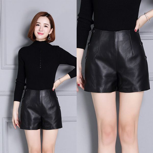 

2019 new high waist slim sheepskin shorts k8, White;black