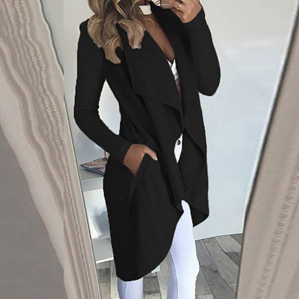 

ladies coats womens jackets office autumn long sleeve outwear fashion open front waistcoat, Black;brown