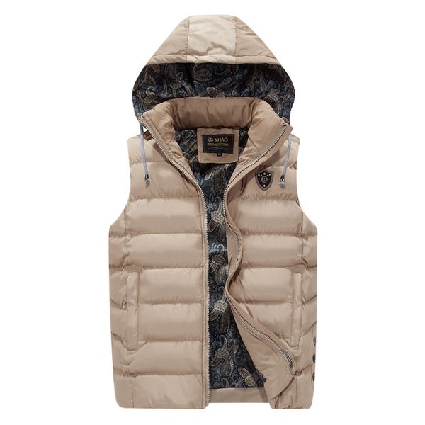 

cotton thick hoodie vest for men winter autumn warm sleeveless jacket with pocket parka baggy travel solid male casual waistcoat, Black;white