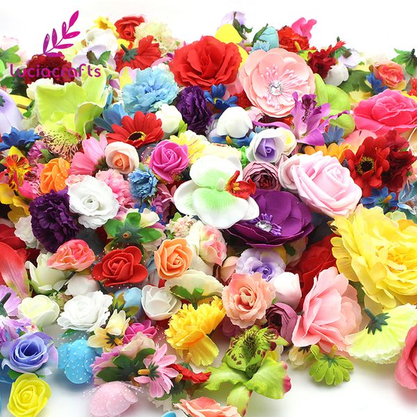

lucia crafts 50g/lot,approx 35pcs random mixed color size artificial flower head wedding party diy decoration supplies a1001