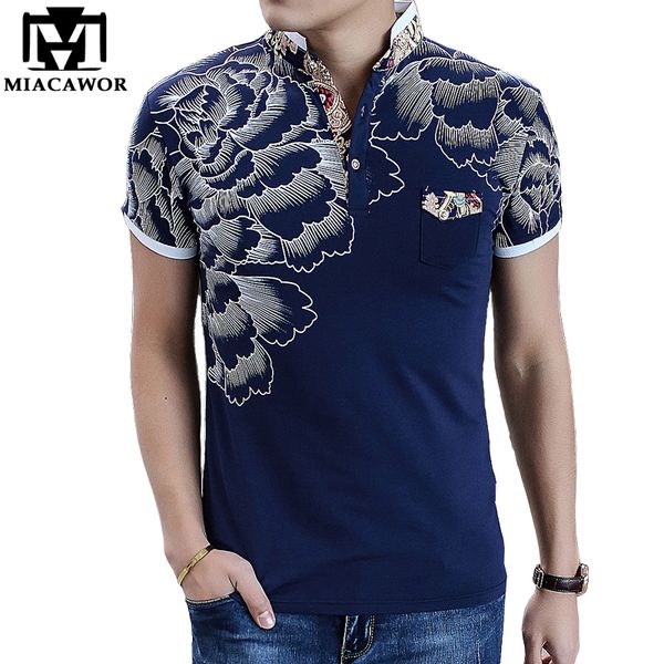 

2018 New Men Polo Shirt Fashion Flower Print Polo Homme Slim Fit Short -Sleeve Camisa Polo Men Summer Tops &Tees Mt497