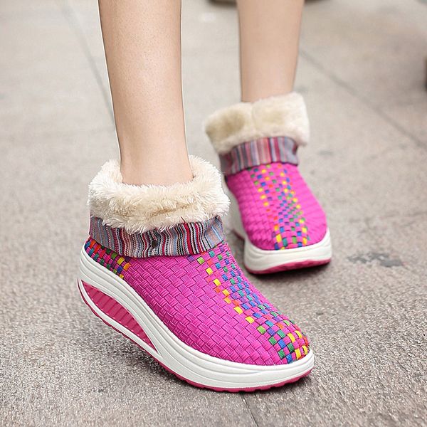 

snow boots women 2019 casual leisure keep warm weaving round toe flat winter shoes women casual non-slip colorful botas mujer, Black