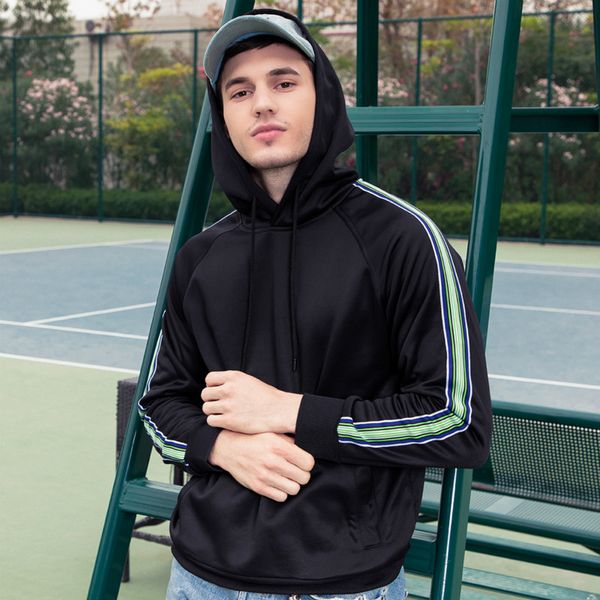 

толстовки кофты мужчины новый бренд твердые пэчворк мода печати мужской балахон хип-хоп уличная толстовки мужская одежда для пары, Black