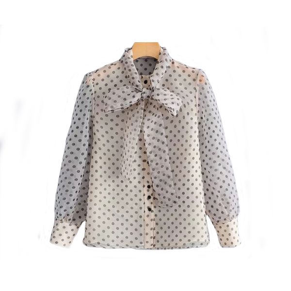 

органза женская прозрачная блузка 2019 весна-лето горошек бант рубашки дамы фестиваль ну вечеринку шифоновая рубашка шикарные топы роковые, White