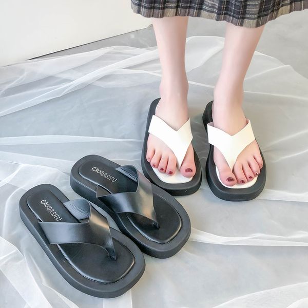

slippers casual shoes woman 2020 med platform slipers women luxury flat new soft rubber fashion slides pu cross-tied med flat, Black