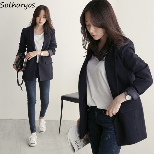 

blazers women simple solid elegant all-match korean style womens trendy ladies leisure single button blazer black, White;black