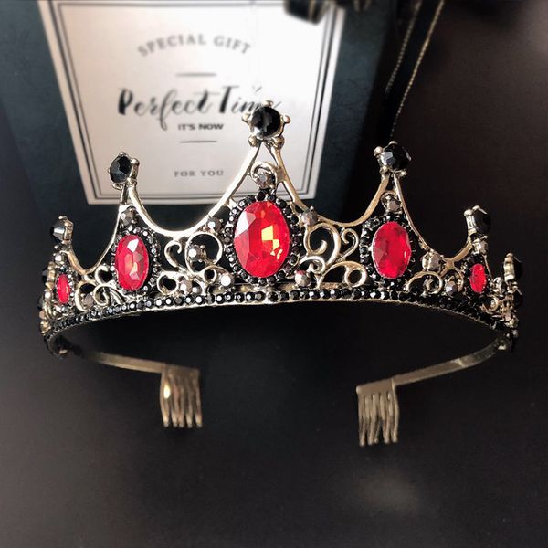 

baroque bronze red crystal bridal tiaras crowns with comb pageant prom rhinestone veil tiara headbands wedding hair accessories, Golden;white