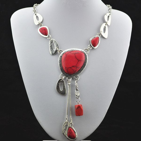 

opl62---- water drop stone necklace pendant jewlery women ,vintage look,tibet alloy,wholesaler, Silver
