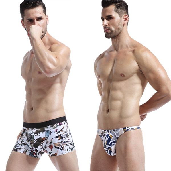 

ice silk man boxer shorts men's underwear breathable lovely printed underpants comfortable male panties tanga de homem, Black;white