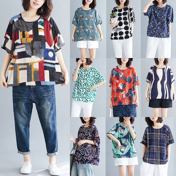 

short sleeve jacket cotton and hemp are thin and fat mmt pity 2019 season literature joker woman geometry picture flower colour, White