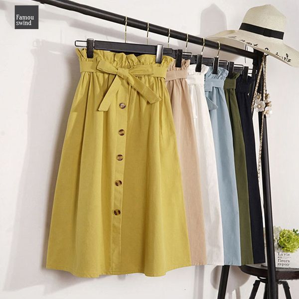 

элегантные длинные юбки лета женщин осень кнопка midi пояс высокой талией школа юбки женский синий желтый юбка, Black