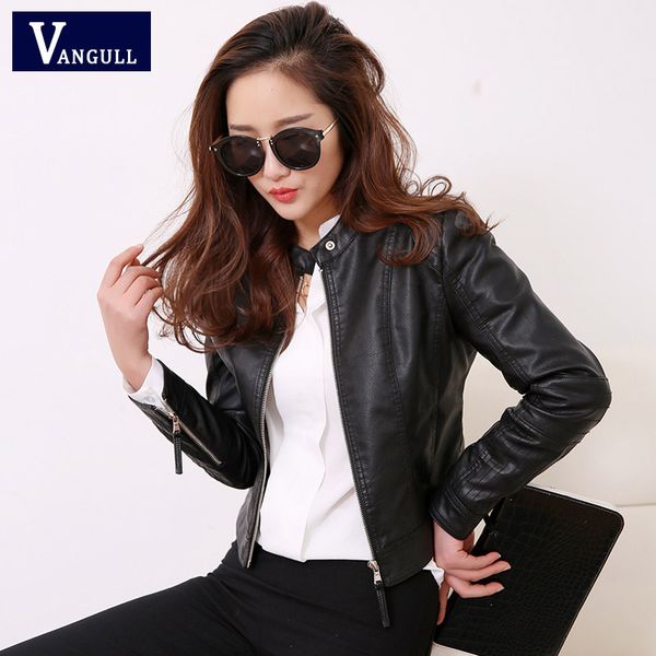 

vangull european style pu leather jacket 2019 new autumn motorcycle leather outwear women slim biker coat basic streetwear, Black