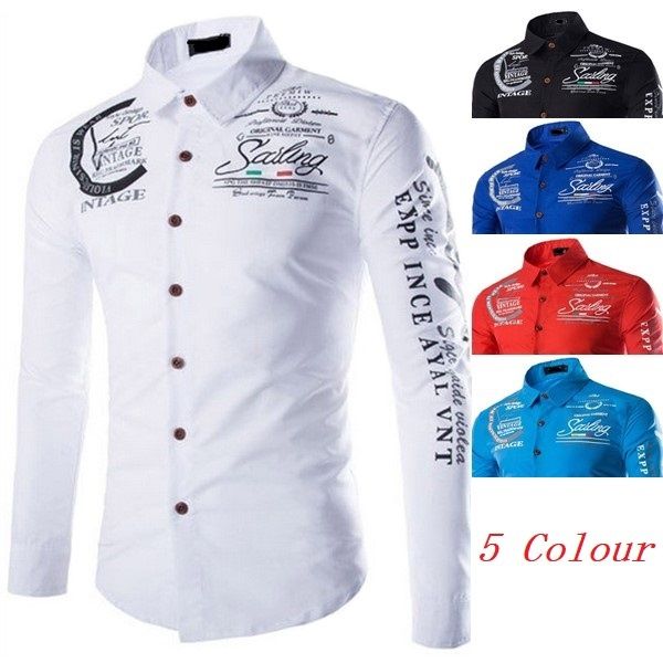 

zogaa new men's spring autumn shirts business casual office male long sleeve shirts letter printing slim fit men clothing 2019, White;black