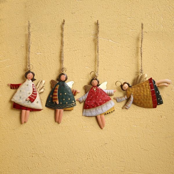 

4pcs/set christmas angel girl pendants christmas tree metal cute doll ornament diy party hanging pendant wall decor
