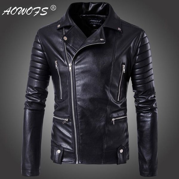 

ума 2019 новый стиль мода мужчины локомотив кожа пальто multi-молния мужская одежда кожаная куртка пальто большого размера b003, Black