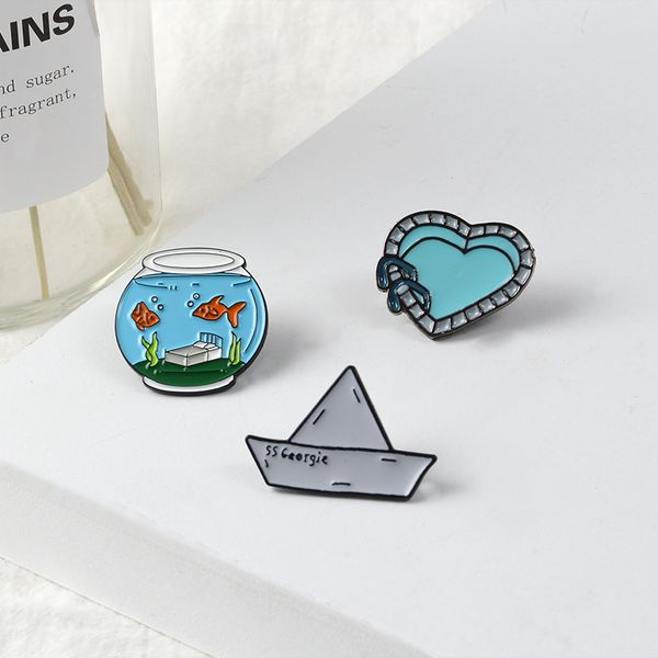 

садок для рыбы бумаги лодки эмаль pin сердца бассейн значок брошь булавка джинсовой рубашки воротник мультфильм подарок ювелирных изделия ki, Gray