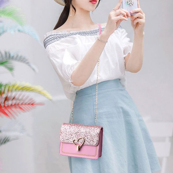 

women shoulder crossbody bag heart shape sequin chain for mobile phone keys money o66