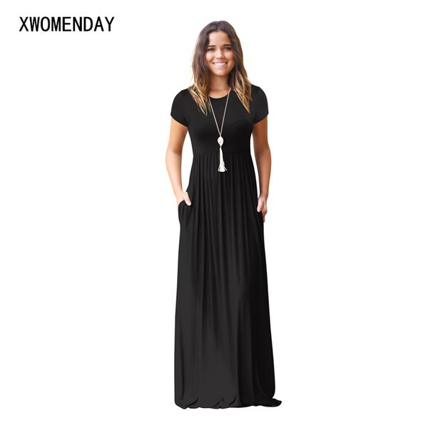 

long dresses womens summer beach classic solid black casual pocket homewear female simple vintage burgundy loose party dress, Black;gray