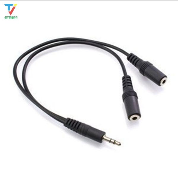 

300pcs/lot black 1 male to 2 female 3.5mm aux audio y splitter cable earphone headphone adapter