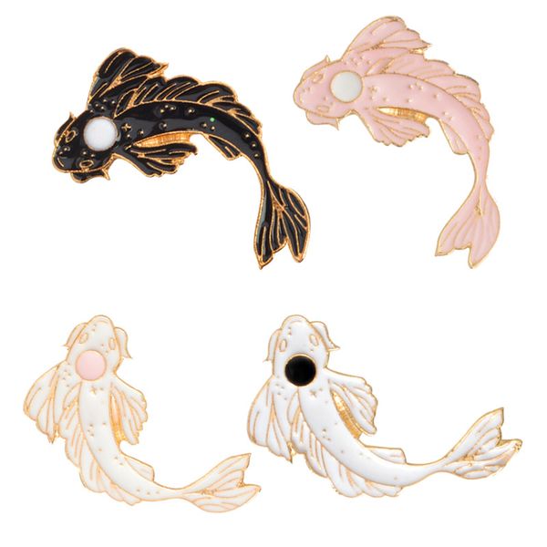 

white black pink brocarded carp badge cartoon brooches funny lapel pin hard enamel pins jewelry gift handbag jacket denim hat accessory