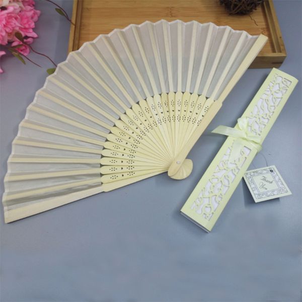 

chinese silk folding luxurious silk fold hand fan in elegant laser-cut gift box party favors wedding gifts
