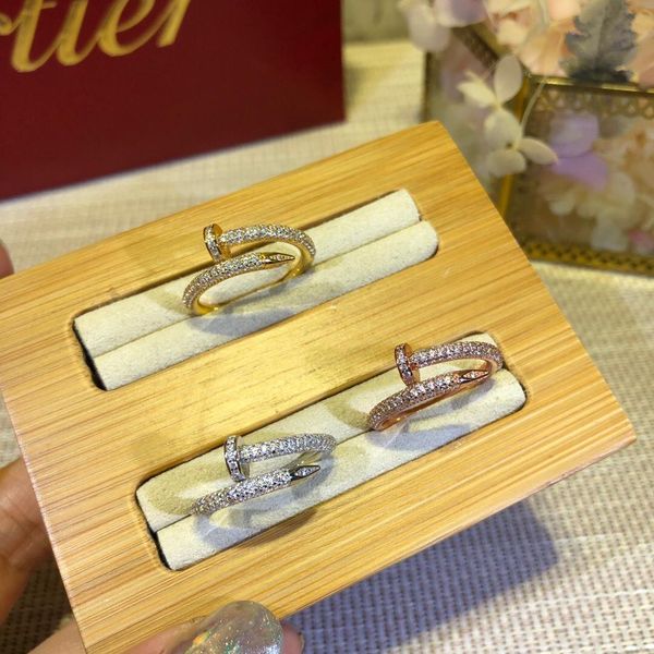 

925 silver gold silver rose gold nail ring with diamonds with box lovers band rings for women and men italy brands couple rings