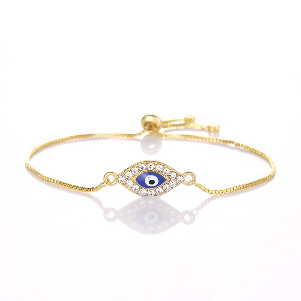 

classic blue evil eye charm bracelet femme silver gold color copper chain link women bracelets & bangles jewelry wholesale, Golden;silver