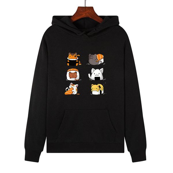 

women sweatshirt oversized hoodie harajuku cat printed casual long sleeve hooded loose sweatshirt pullover jumper blouse moletom, Black