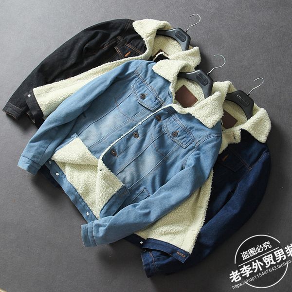 

men big yards in the fall and winter of 2018 lambs wool denim jacket coat couple cotton-padded clothes add more wool coat of cul, Black;brown