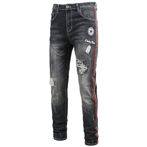 

large black ribbon decorative jeans, Blue