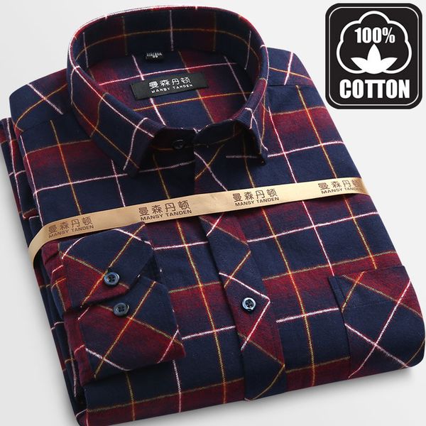 

mansendan ton men long sleeve shirt middle age leisure grid pure cotton shirt men's wear all cotton male, White;black