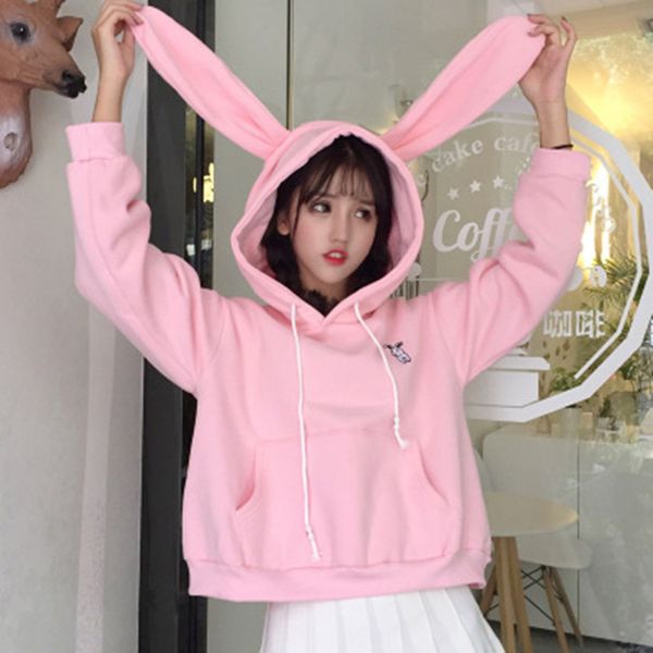 

ear hoodie women hooded sweatshirt hoddies long sleeve harajuku ulzzang for ladies teen girl teenage clothes cute kawaii, Black