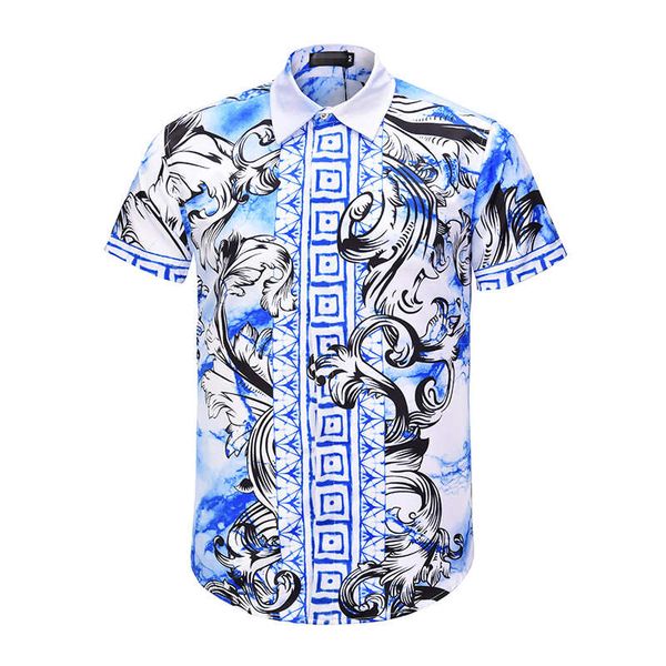 

tide men's printing mixed high-end casual harajuku shirt short-sleeved men's medusa shirt luxury design men's summer lapel co, White;black