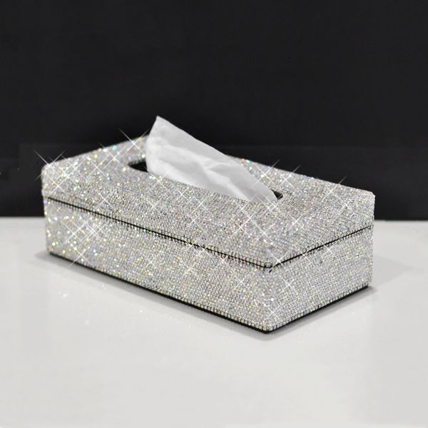 

fashion shiny high-grade pu leather crystals diamonds tissue case paper box for home napkin paper wipe car tissue holder gifts