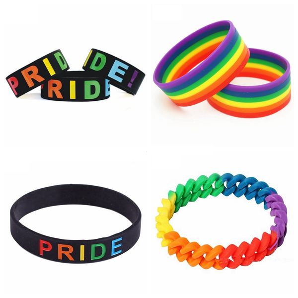 

rainbow gay pride wristband multicolor silicone bracelet black word print rainbow colour bangle gay logo colorfull bracelet hha422, Red;brown